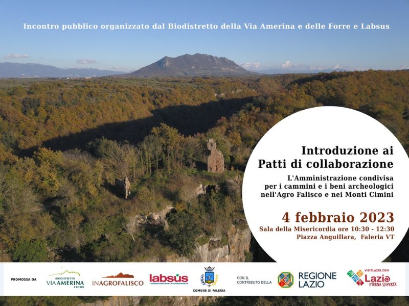 Locandina Cura dei beni comuni nell’Agro Falisco e nei Monti Cimini Labsus Faleria conferenza 2